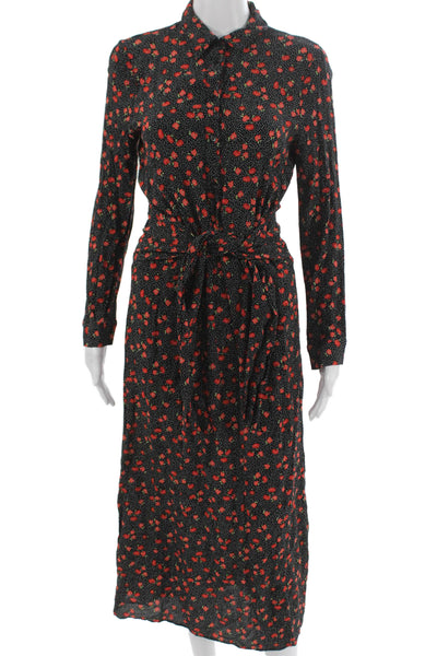 Zara Womens Black Floral Viscose Shirt Dress Long Sleeve Collared Button Size S