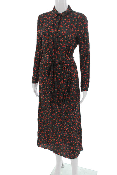 Zara Womens Black Floral Viscose Shirt Dress Long Sleeve Collared Button Size S