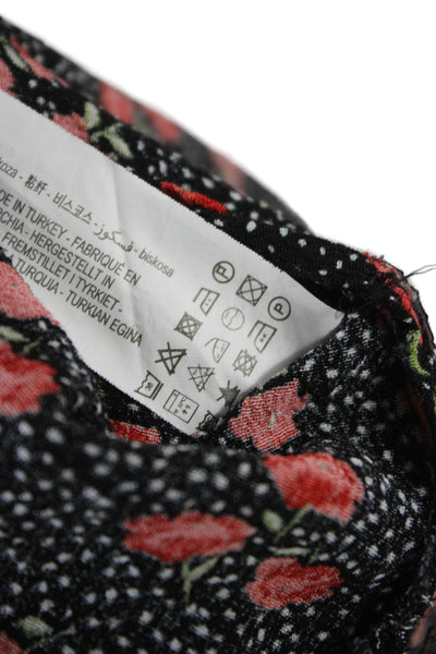 Zara Womens Black Floral Viscose Shirt Dress Long Sleeve Collared Button Size S