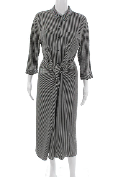 Whistles Womens Shirt Dress Black Striped 3/4 Sleeve Collared Size 6