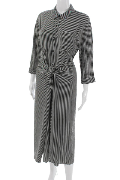 Whistles Womens Shirt Dress Black Striped 3/4 Sleeve Collared Size 6