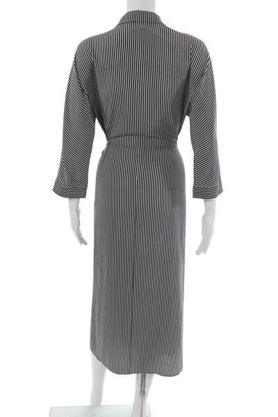Whistles Womens Shirt Dress Black Striped 3/4 Sleeve Collared Size 6