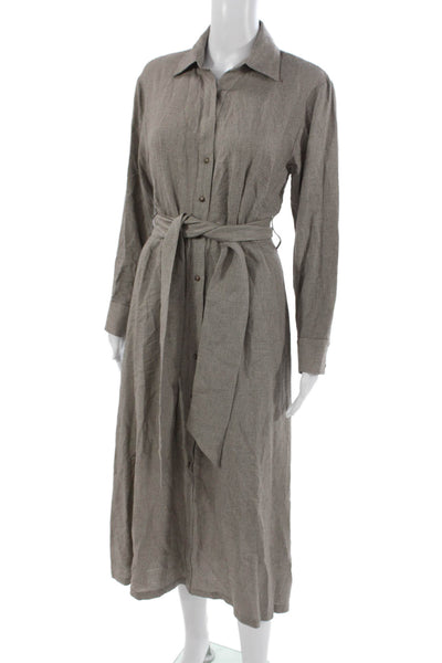 Massimo Dutti Womens Brown Houndstooth Shirt Dress Midi Viscose Size S