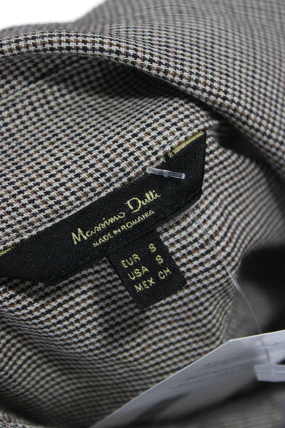 Massimo Dutti Womens Brown Houndstooth Shirt Dress Midi Viscose Size S