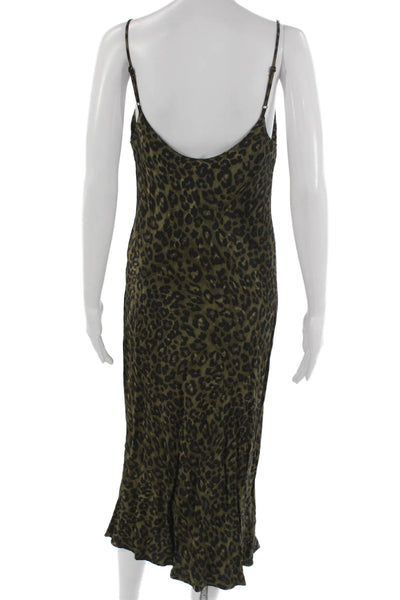 Zara Women Slip Dress Green Animal Print Viscose Cowl Sleeveless Midi Size 2