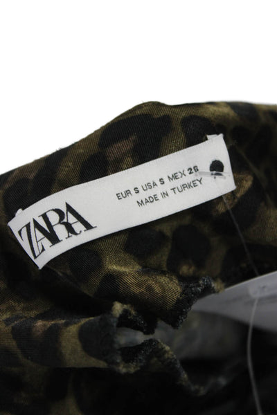 Zara Women Slip Dress Green Animal Print Viscose Cowl Sleeveless Midi Size 2