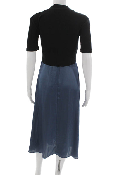 Zara Women Fit & Flare Black Midi Mock Neck Short Sleeve Dress Size S