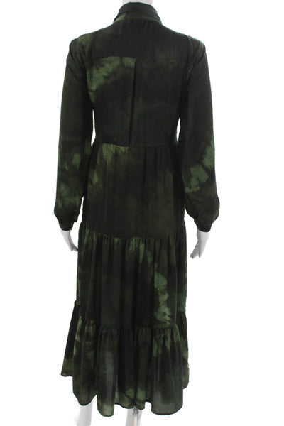 MNG Womens Maxi Tie Dye Collared Long Sleeve Green Polyester Dress Size XS