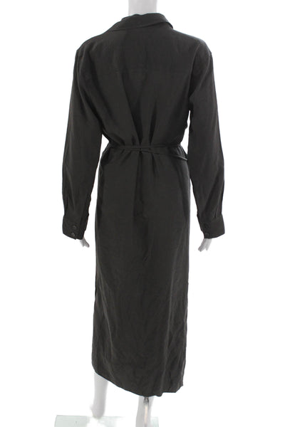 Zara Women Wrap Dress Gray Viscose Collared Long Sleeve Tie Long Size S
