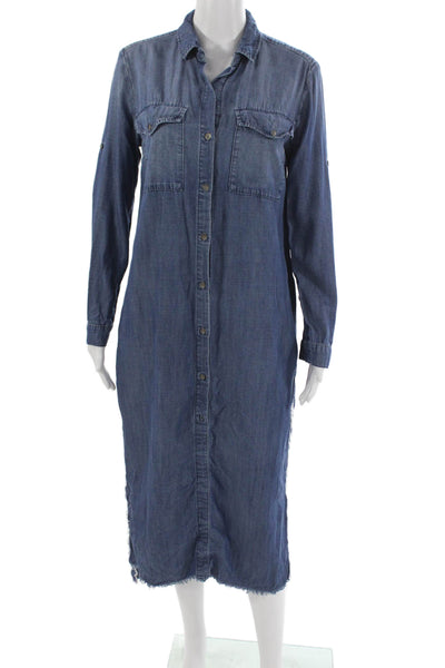 Bella Dahl Womens Tencel Blue Shirt Dress Collared Long Sleeve Midi Size S