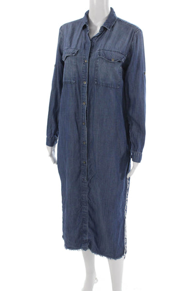 Bella Dahl Womens Tencel Blue Shirt Dress Collared Long Sleeve Midi Size S