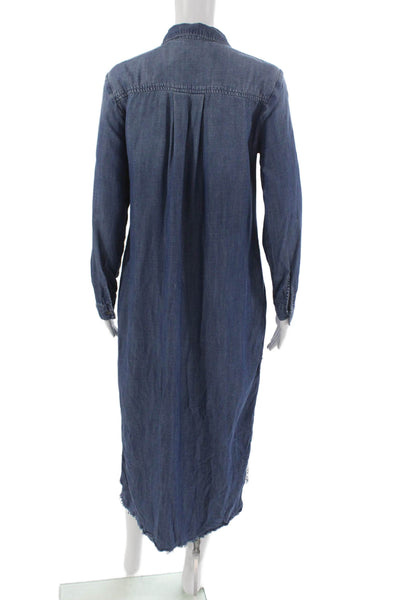 Bella Dahl Womens Tencel Blue Shirt Dress Collared Long Sleeve Midi Size S