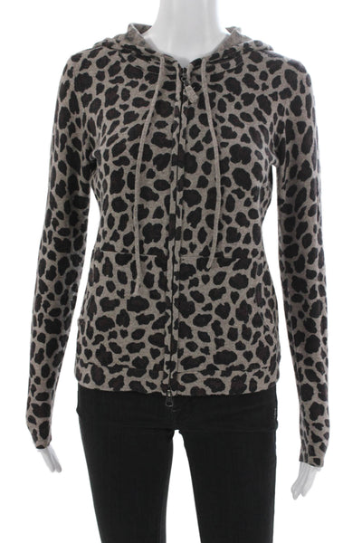 Kinross Cashmere Women Full Zip Animal Print Sweater Long Sleeve Size XS