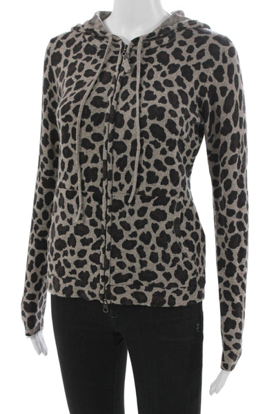 Kinross Cashmere Women Full Zip Animal Print Sweater Long Sleeve Size XS