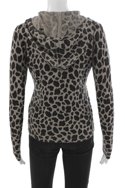 Kinross Cashmere Women Full Zip Animal Print Sweater Long Sleeve Size XS