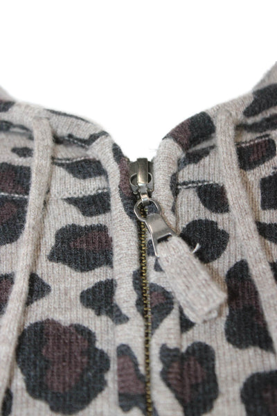 Kinross Cashmere Women Full Zip Animal Print Sweater Long Sleeve Size XS