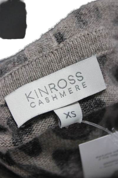 Kinross Cashmere Women Full Zip Animal Print Sweater Long Sleeve Size XS