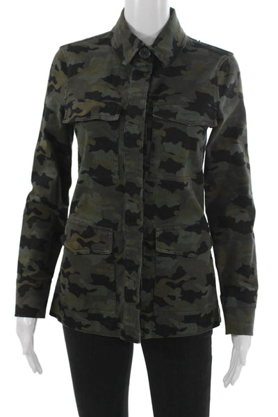L'Agence Womens Green Camouflage Military Jacket Button Long Sleeve Size S