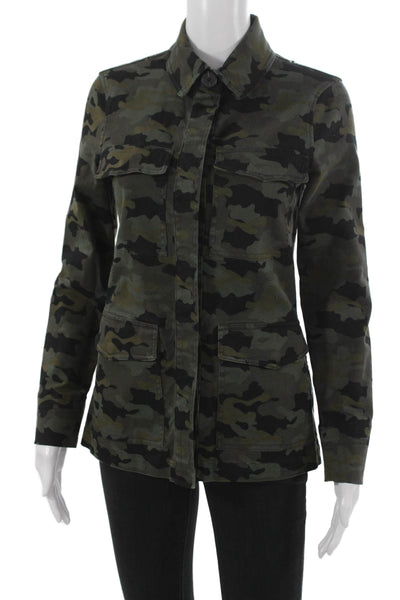 L'Agence Womens Green Camouflage Military Jacket Button Long Sleeve Size S
