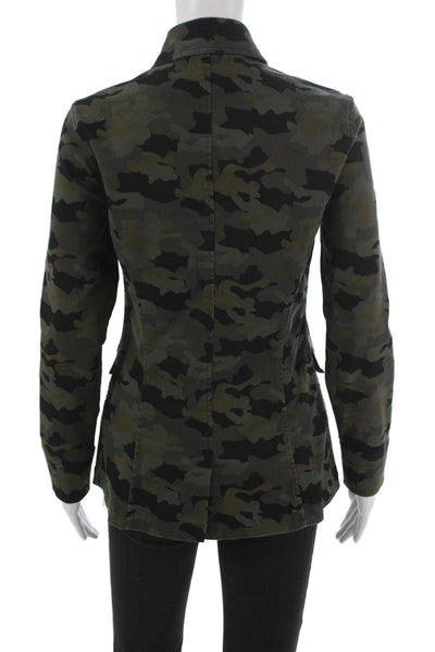 L'Agence Womens Green Camouflage Military Jacket Button Long Sleeve Size S