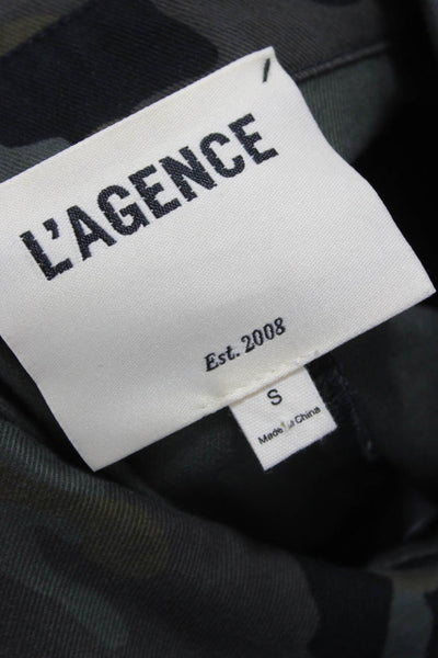 L'Agence Womens Green Camouflage Military Jacket Button Long Sleeve Size S