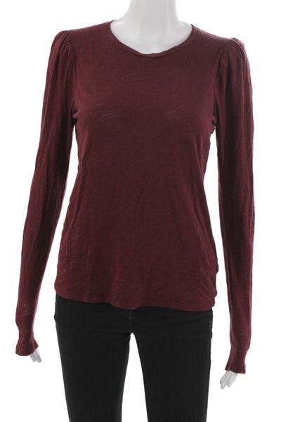 Goldie Womens Basic T-Shirt Red Pima Cotton Long Sleeve Round Neck Size XS