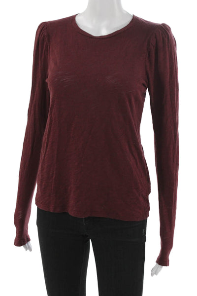 Goldie Womens Basic T-Shirt Red Pima Cotton Long Sleeve Round Neck Size XS