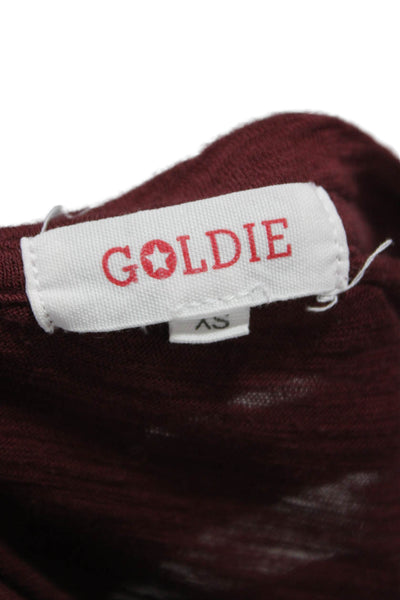 Goldie Womens Basic T-Shirt Red Pima Cotton Long Sleeve Round Neck Size XS