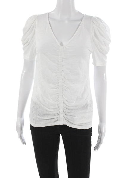 Goldie Womens Basic White V-Neck Short Sleeve Pima Cotton T-Shirt Size S