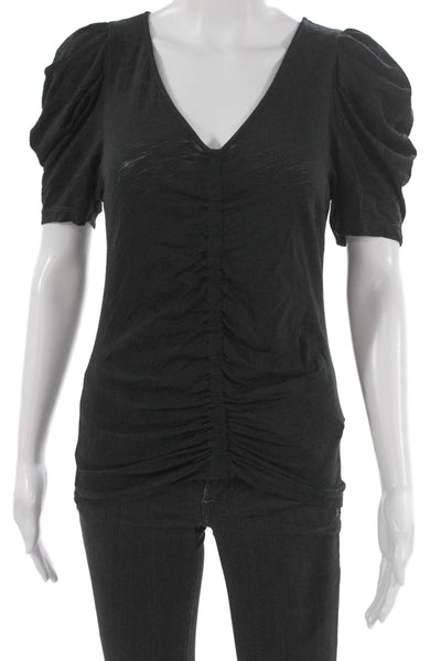 Goldie Women Black V-Neck Pima Cotton Short Sleeve Top Pullover Size S