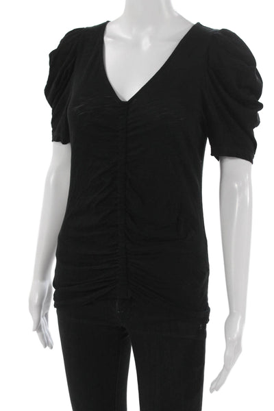 Goldie Women Black V-Neck Pima Cotton Short Sleeve Top Pullover Size S
