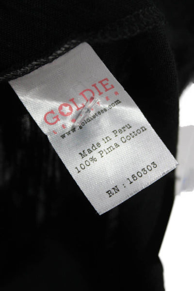 Goldie Women Black V-Neck Pima Cotton Short Sleeve Top Pullover Size S