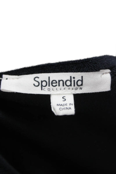 Splendid Women Basic Long Sleeve Crew Neck Black T-Shirt Polyester Size S