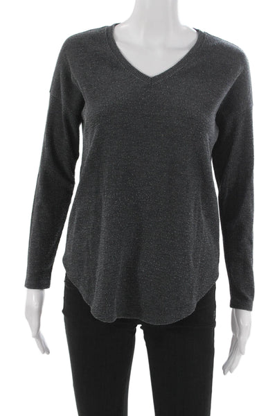 Lilla P Womens Basic V-Neck Long Sleeve Blouse Gray Size XS