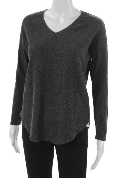 Lilla P Womens Basic V-Neck Long Sleeve Blouse Gray Size XS