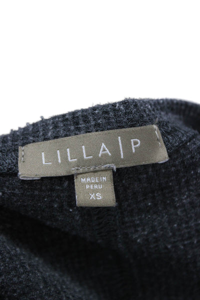Lilla P Womens Basic V-Neck Long Sleeve Blouse Gray Size XS