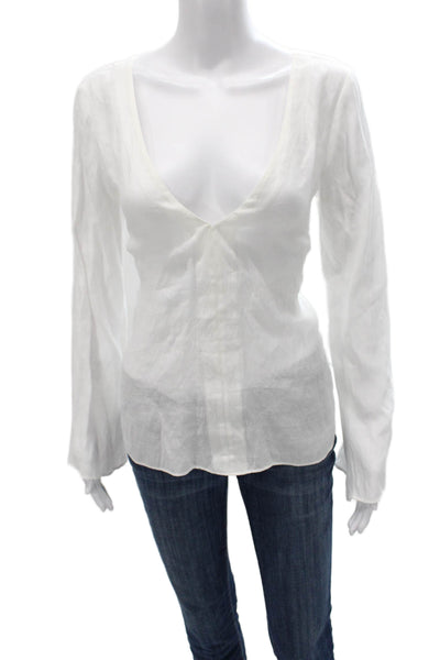 Bec & Bridge Womens White V-Neck Long Sleeve Blouse Size 2