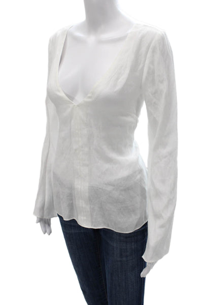 Bec & Bridge Womens White V-Neck Long Sleeve Blouse Size 2