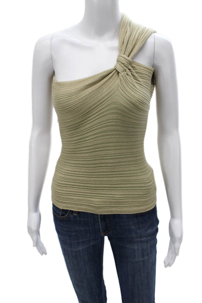Zara Women One Shoulder Tank Green Striped Viscose Sleeveless Size S