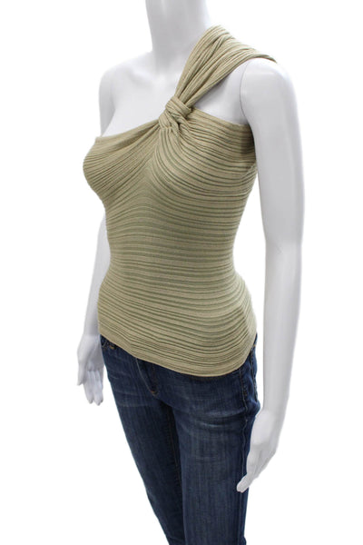 Zara Women One Shoulder Tank Green Striped Viscose Sleeveless Size S