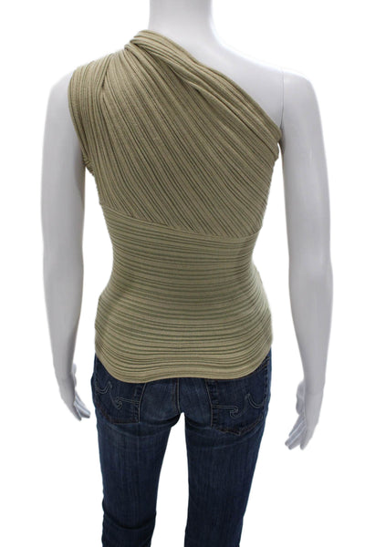 Zara Women One Shoulder Tank Green Striped Viscose Sleeveless Size S