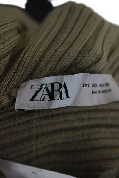 Zara Women One Shoulder Tank Green Striped Viscose Sleeveless Size S