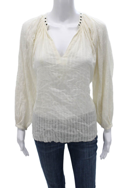 Isabel Marant Etoile Womens Tunic Ivory V Neck Long Sleeve Cotton Size 38