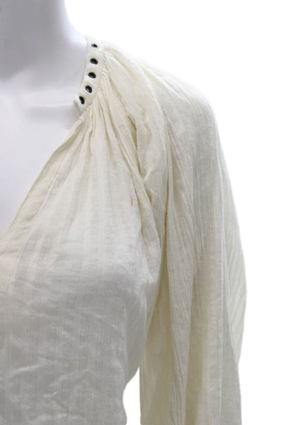 Isabel Marant Etoile Womens Tunic Ivory V Neck Long Sleeve Cotton Size 38