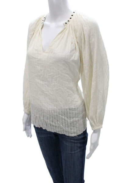 Isabel Marant Etoile Womens Tunic Ivory V Neck Long Sleeve Cotton Size 38