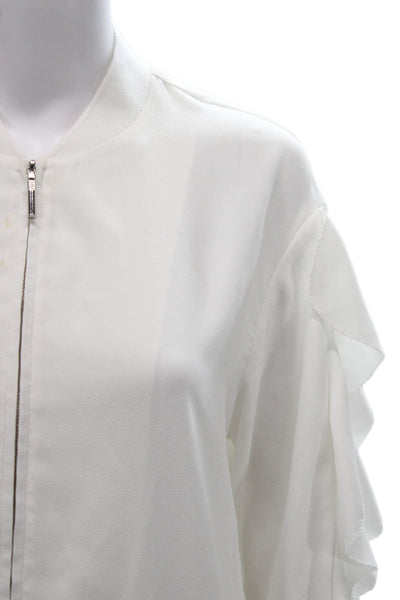 Goen. J Womens Bomber Jacket White V-Neck Zip Polyester Long Sleeve Size 4