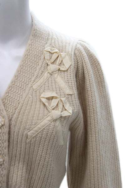 Love Shack Fancy Womens Cream Cashmere V Neck Cardigan Long Sleeve Size S