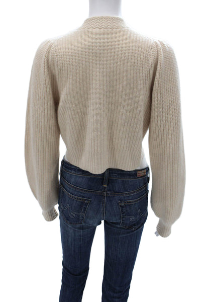 Love Shack Fancy Womens Cream Cashmere V Neck Cardigan Long Sleeve Size S