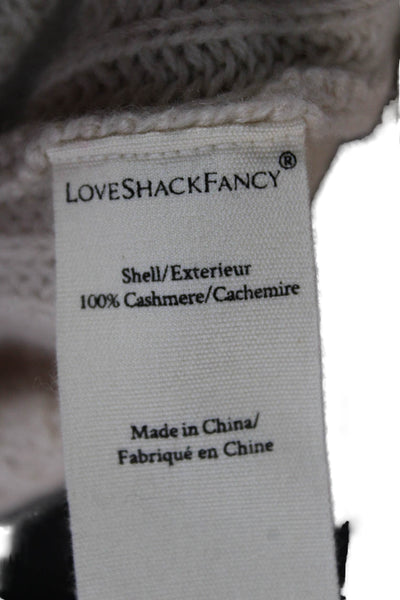 Love Shack Fancy Womens Cream Cashmere V Neck Cardigan Long Sleeve Size S