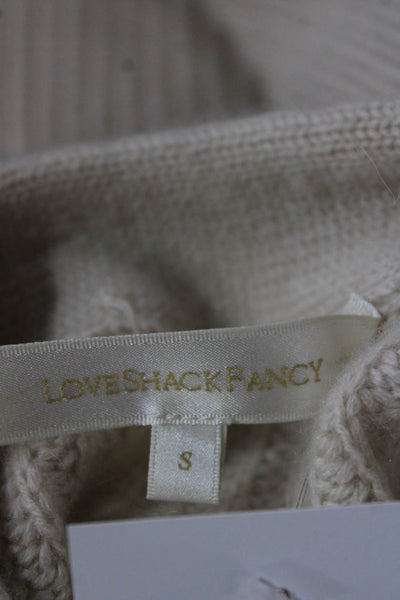 Love Shack Fancy Womens Cream Cashmere V Neck Cardigan Long Sleeve Size S